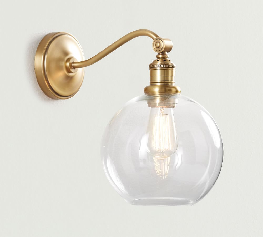Glass Globe Hood &amp;amp; Brass Curved Arm Sconce | Pottery Barn (US)