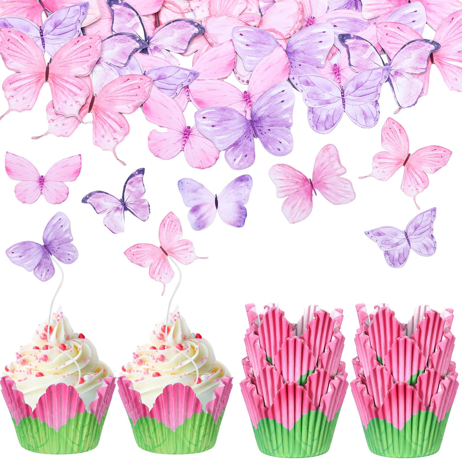 Vesici 200 Counts Floral Cupcake Set Include100 Counts Pink Petal Tulip Cupcake Liners 100 Butter... | Amazon (US)