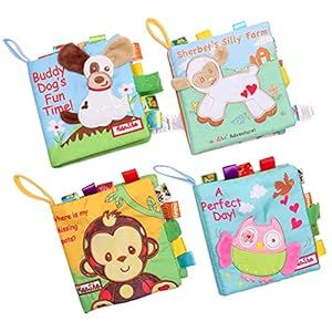 HanShe Baby Soft Book Cloth Book Set 4 Pack Crinkle Book High Contrast Baby Book Educational Lear... | Amazon (US)