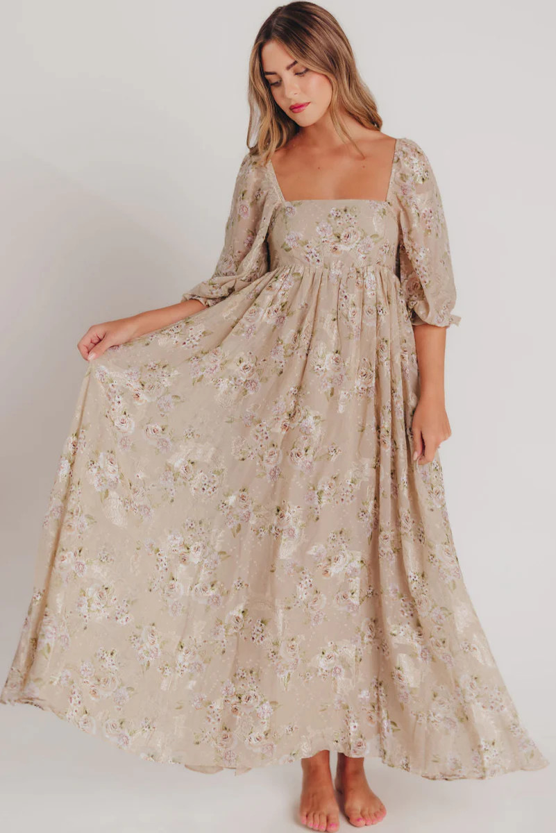 Mona Maxi Dress in Beige/Brown Floral - Bump Friendly | Worth Collective