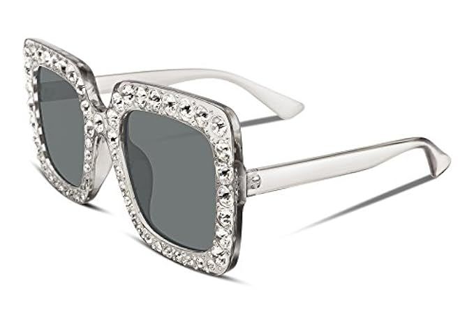 FEISEDY Women Sparkling Crystal Sunglasses Oversized Square Thick Frame B2283 | Amazon (US)