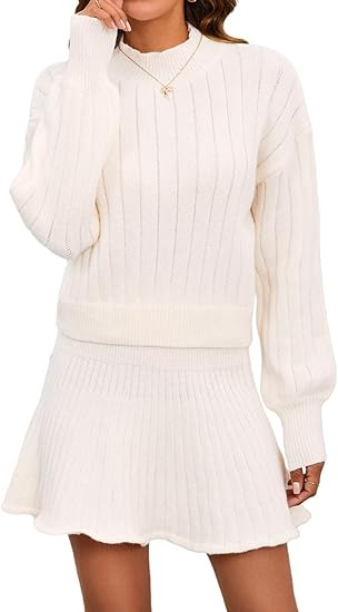 MakeMeChic Women's Sweater Skirt Sets 2 Piece Outfits Ribbed Knit Mock Neck Sweater Pullovers A L... | Amazon (US)