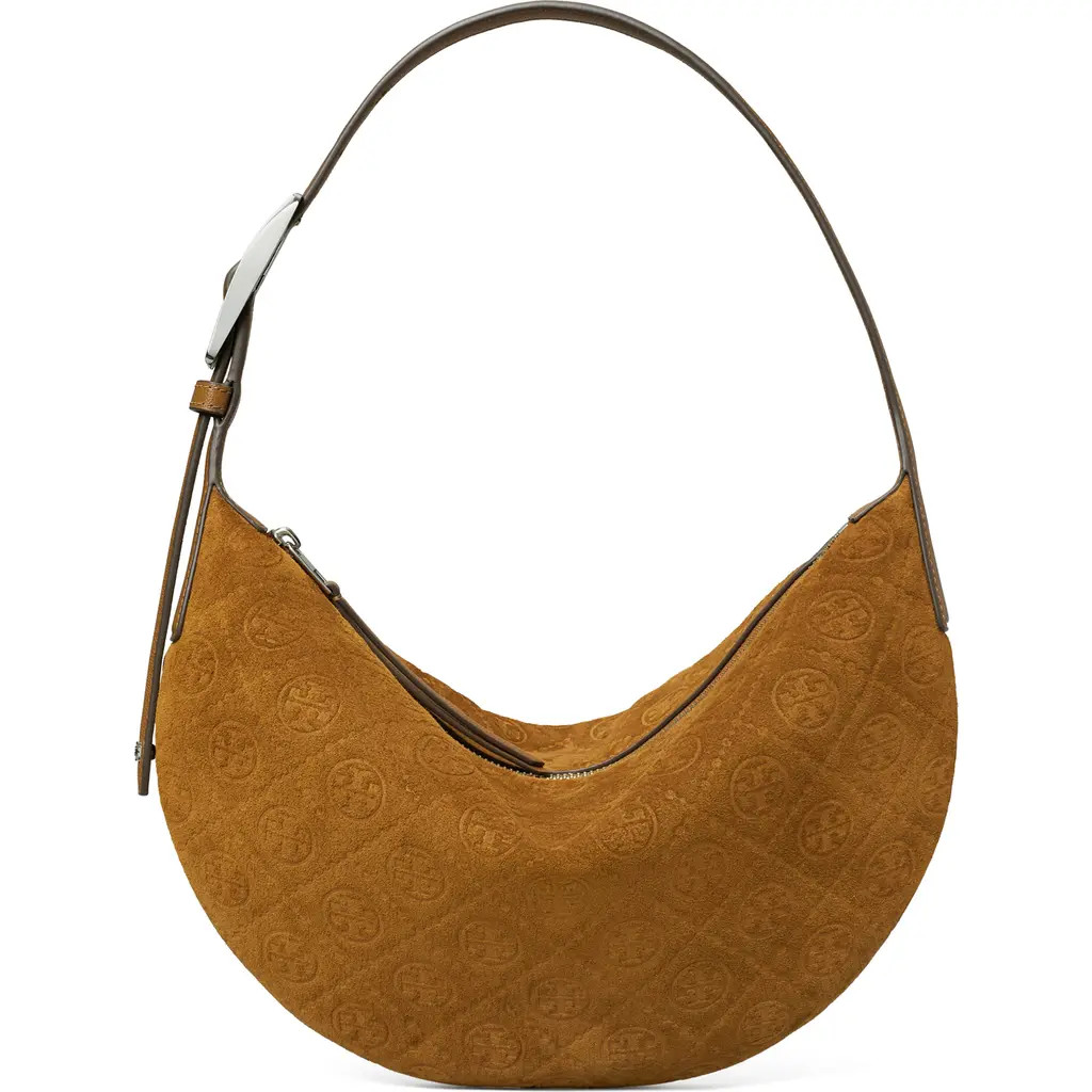 Tory Burch Small T Monogram Suede Balloon Bag in Chicory Brown at Nordstrom | Nordstrom