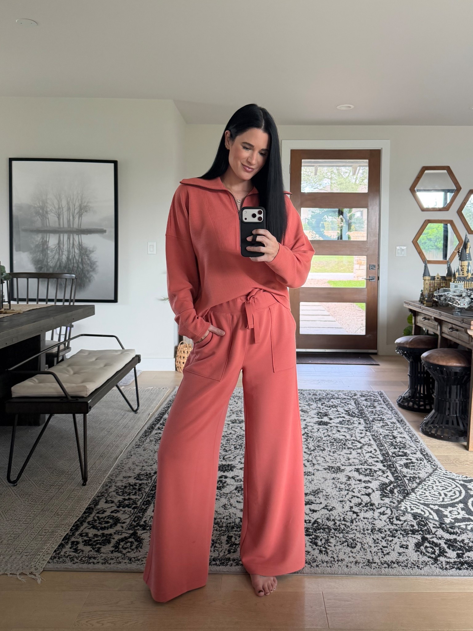 I can’t get over this new @Spanx  ribbed air essentials color! It’s called clay and it is gorgeous in person. Use code DTKXSPANX for 15% off your order plus free shipping! I’m wearing mediums in both pieces. 