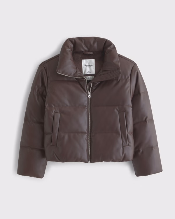 Vegan Leather Short Puffer | Abercrombie & Fitch (US)