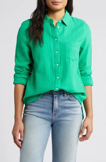 Casual Gauze Button-Up Shirt | Nordstrom