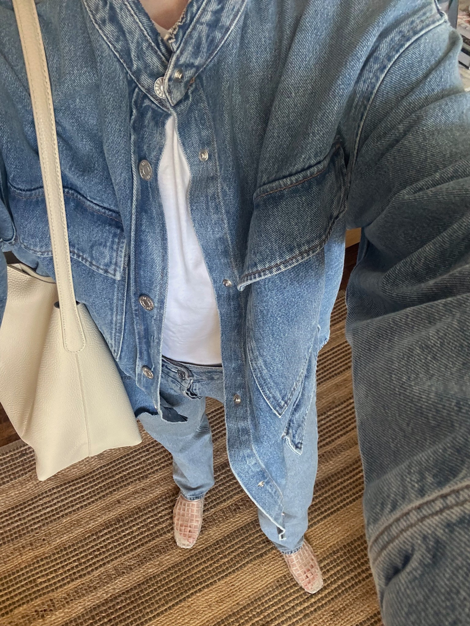 Wearing the jacket in a size M
The tee in a medium
The slides i sized down half a size. Normally a 8.5 and an 8 was perfect. 

#LTKSeasonal #LTKOver40 #LTKShoeCrush