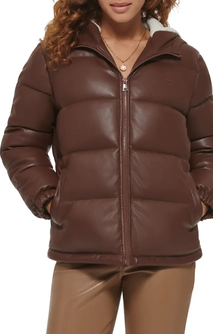 Levi's® Faux Shearling Lined Hood Faux Leather Puffer Jacket | Nordstromrack | Nordstrom Rack