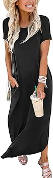 ANRABESS Women's Summer Casual Loose Short Sleeve Long T Shirt Dress Split Maxi Beach Sundress Tr... | Amazon (US)