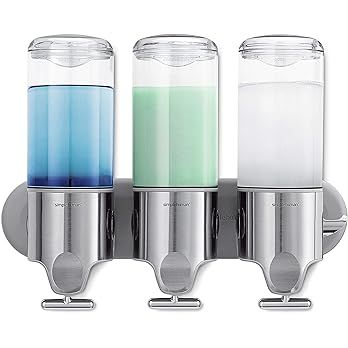 simplehuman Triple Wall Mount Shower Pump, 3 x 15 fl. oz. Shampoo and Soap Dispensers, Stainless ... | Amazon (US)