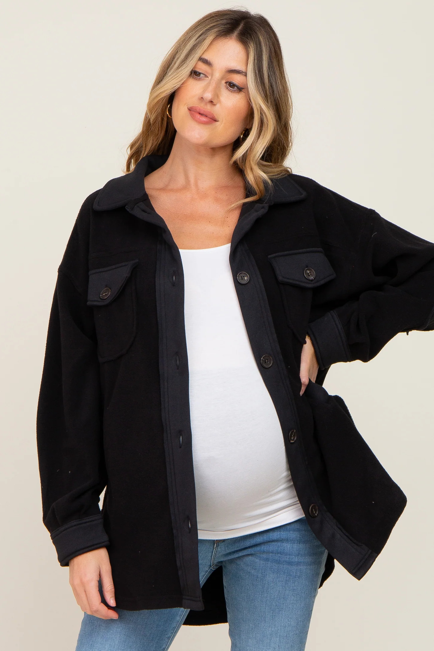 Black Fleece Lightweight Maternity Coat | PinkBlush Maternity