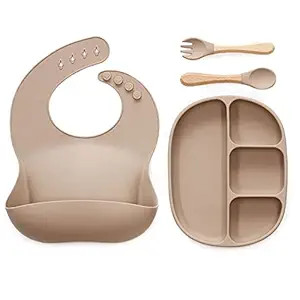 Ginbear Baby Plates with Suction, Silicone Bibs, Baby Led Weaning Utensils, Toddler Eating Set (G... | Amazon (US)