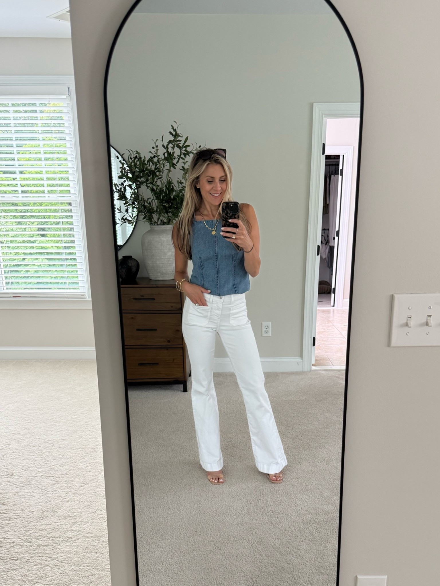 Off to church we go!  I love pairing white pants with a denim top 😍

#LTKgrwm #LTKSeasonal #LTKmomlife