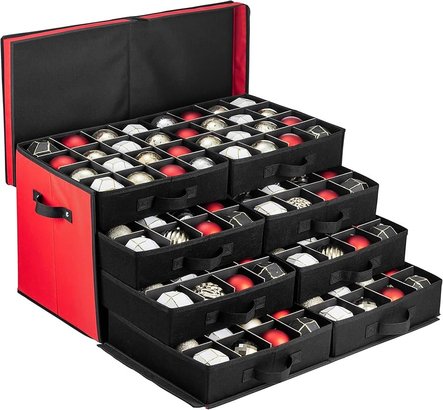 ZOBER Christmas Ornament Storage Box - Stores 128 3" Ornaments with Drawer Style Trays - Tear Pro... | Amazon (US)