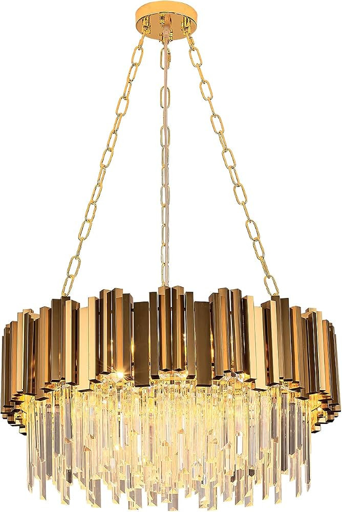 Modern K9 Crystal Pendant Lighting,Round Gold Crystal Chandelier Contemporary Luxury Pendant Ceil... | Amazon (US)