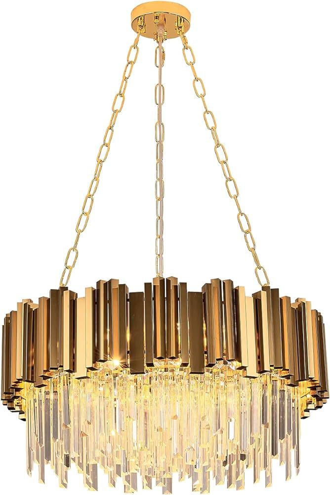 WABON Modern K9 Crystal Pendant Lighting, Round Gold Crystal Chandelier Contemporary Luxury Penda... | Amazon (US)
