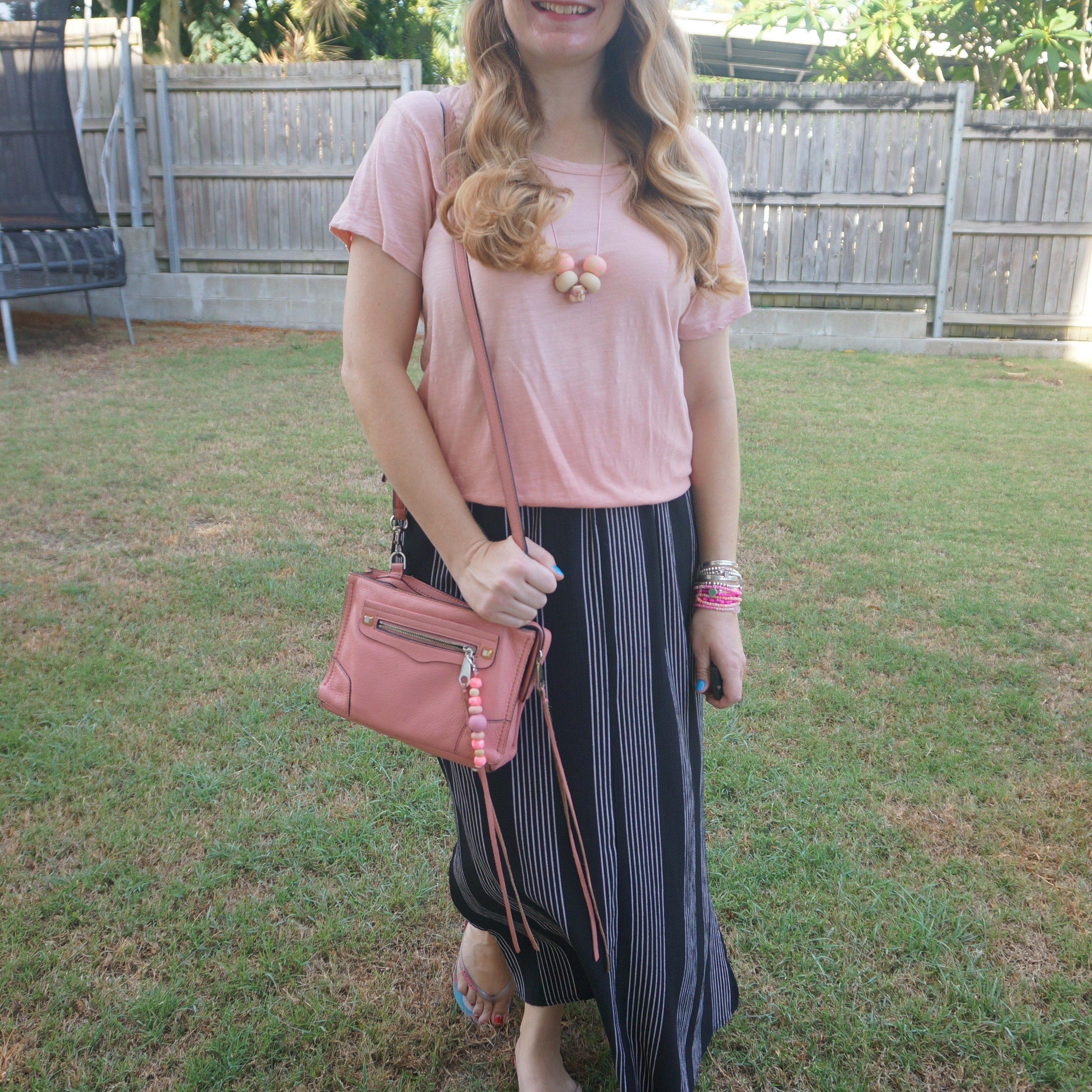 Ombre pink tee, vertical striped maxi skirt and vintage pink Rebecca Minkoff micro Regan bag 💕 

#LTKbag #LTKaustralia #LTKsummer
