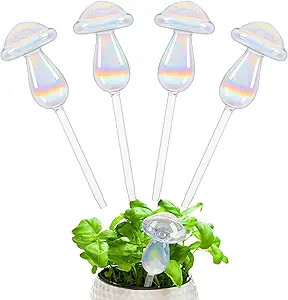 Jiuhexuj Plant Watering Globes -4 Pack Iridescent Rainbow Gradient Color Clear Mushroom Self Wate... | Amazon (US)