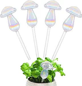 Jiuhexuj Plant Watering Globes -4 Pack Iridescent Rainbow Gradient Color Clear Mushroom Self Wate... | Amazon (US)