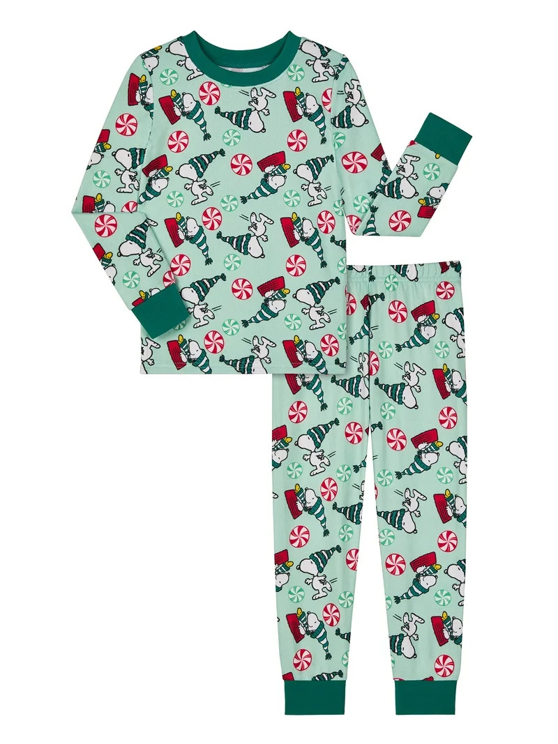 Peanuts Girls Snug Fit Long Sleeve Top and Sleep Pants, 2-Piece Pajama Set, Sizes 4-10 | Walmart (US)