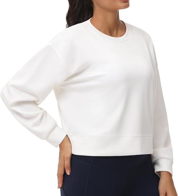 Origiwish Women's Cropped Sweatshirt Pullover Crewneck Long Sleeve Casual Workout Crop Tops | Amazon (US)
