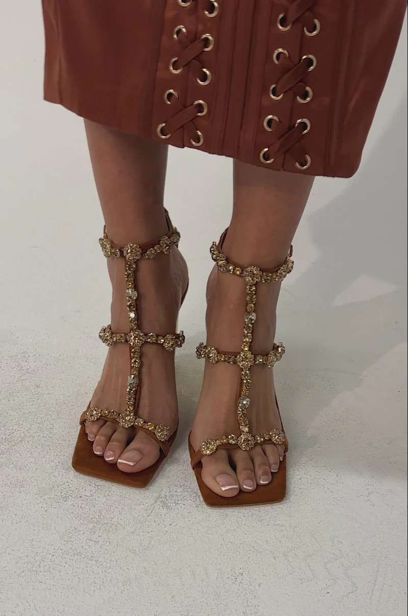 AZALEA WANG SCHANTELLE TAN EMBELLISHED UPPER WEDGE SANDAL | AKIRA