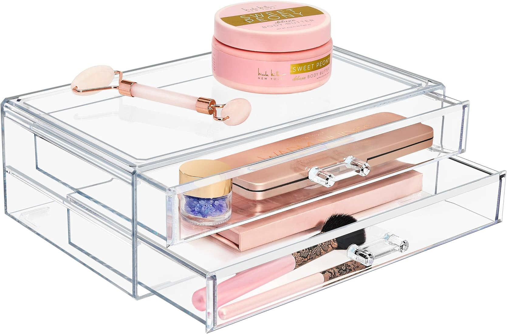 Sorbus Stackable Acrylic Drawers - 2 Clear Storage Drawers for Organizing Make up Palettes, Nail ... | Amazon (US)