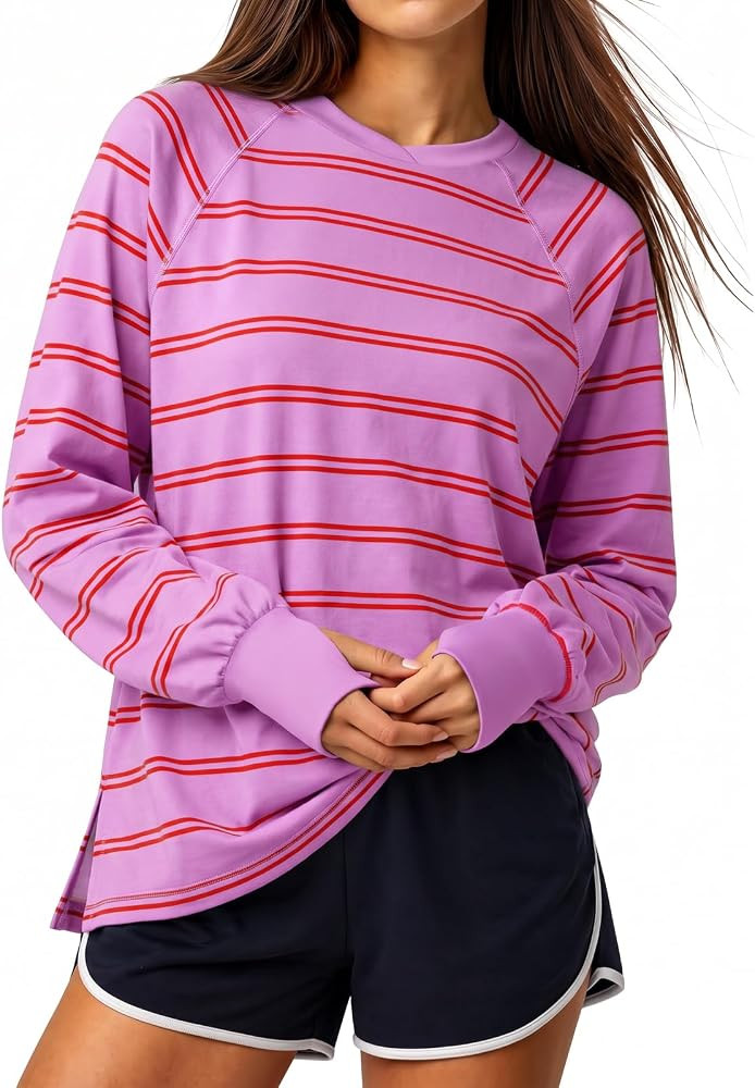 Fisoew Womens Striped Long Sleeve T Shirt Tops Casual Crew Neck Tees | Amazon (US)