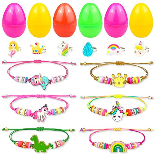 Easter Basket Stuffers for Girls Kids Prefilled Girls Easter Eggs Filled 6 Pack Eggs with Colorful Bracelet and Ring Inside Plastic Easter Eggs Stuffers Easter Toys for Kids Toddler Easter Gifts | Amazon (US)