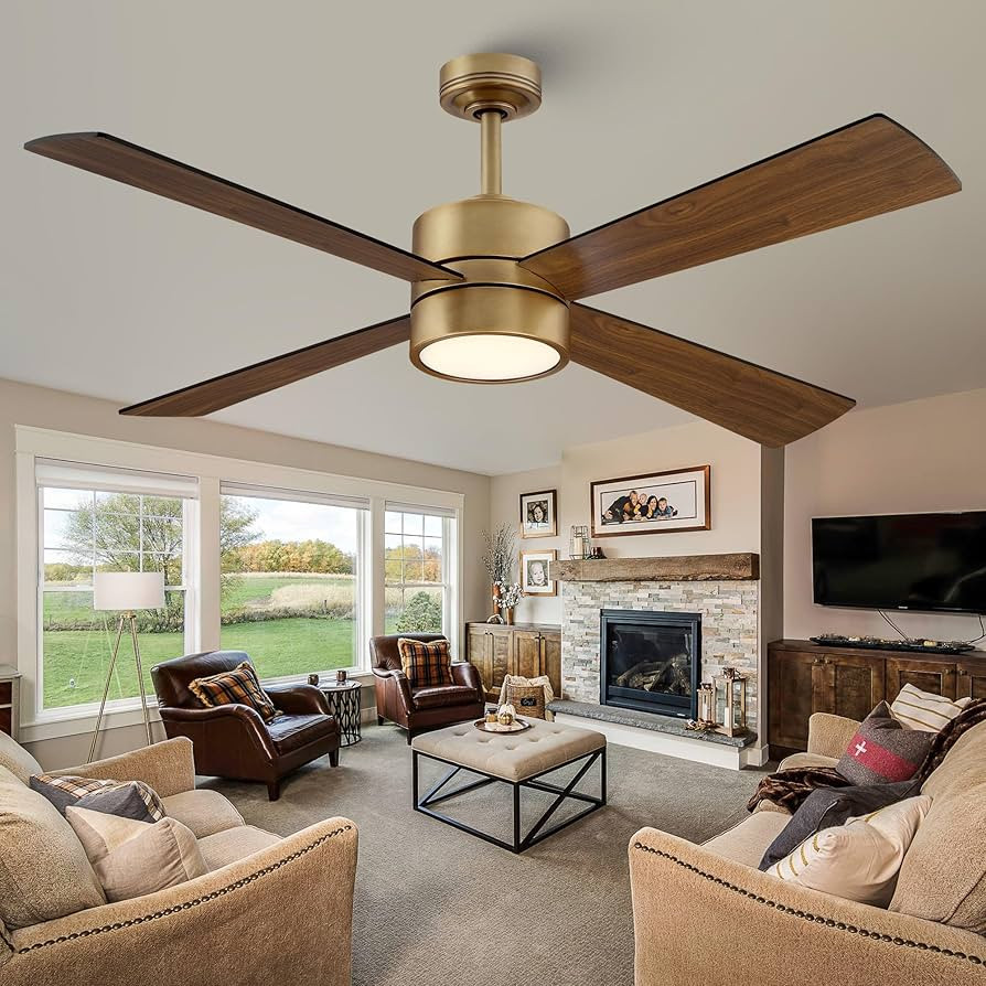 52 Inch Ceiling Fan with Light and Remote, Gold Brass DC Motor Ceiling Fan, Quiet Reversible Fan ... | Amazon (US)