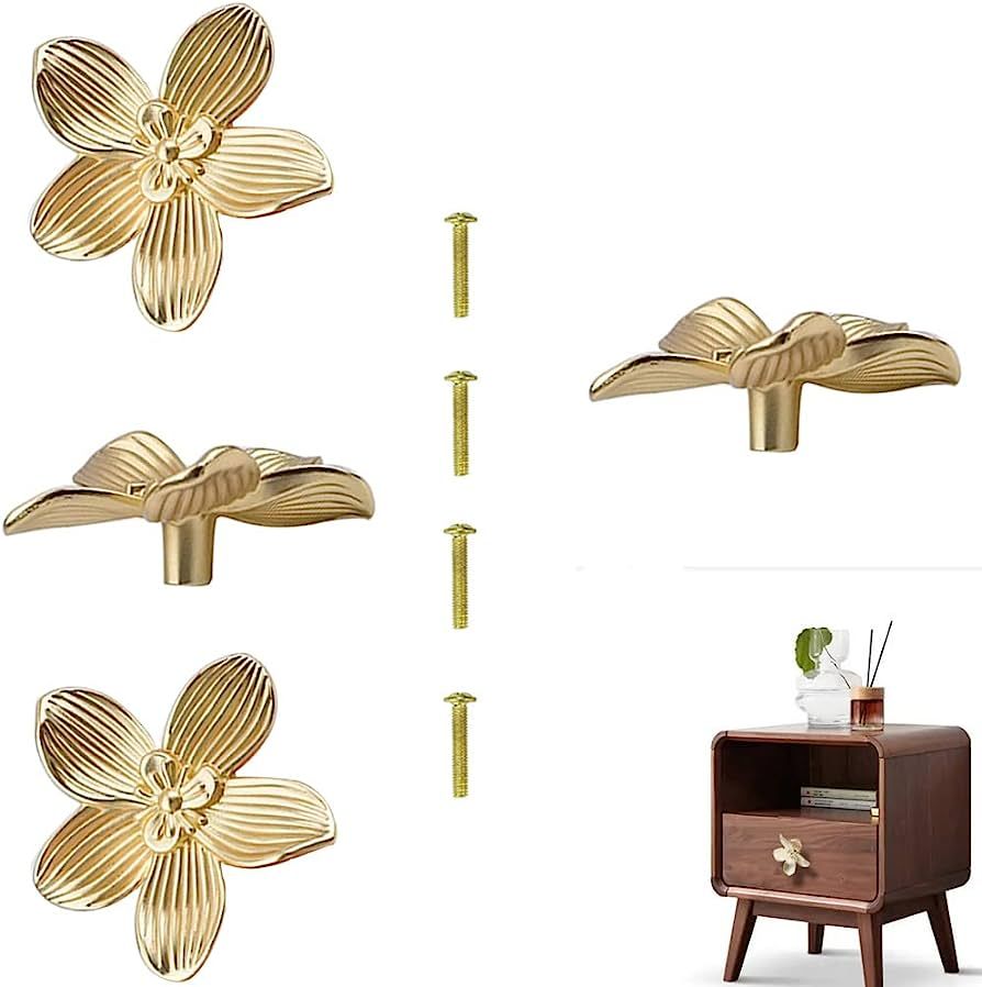 Gold Flower Drawer Knobs Creative Petal Kitchen Cabinet Knobs Dresser Knobs Furniture Cupboard Dr... | Amazon (US)