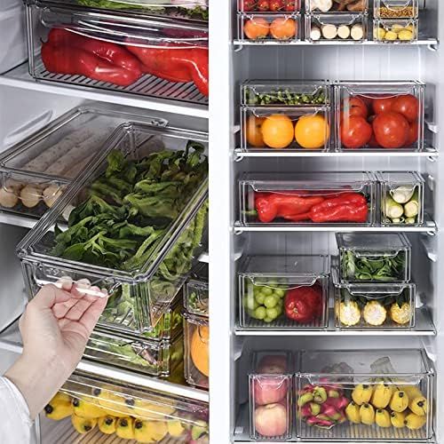 Refrigerator Organizer Bins with Lids-10PCS BPA Free Fridge Organizer, Stackable Clear Plastic Stora | Amazon (US)