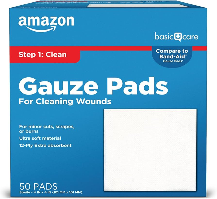 Amazon Basic Care Gauze Pads, 4x4" Sterile Medical Wound Dressing Sponges, 12-Ply, Extra Absorben... | Amazon (US)
