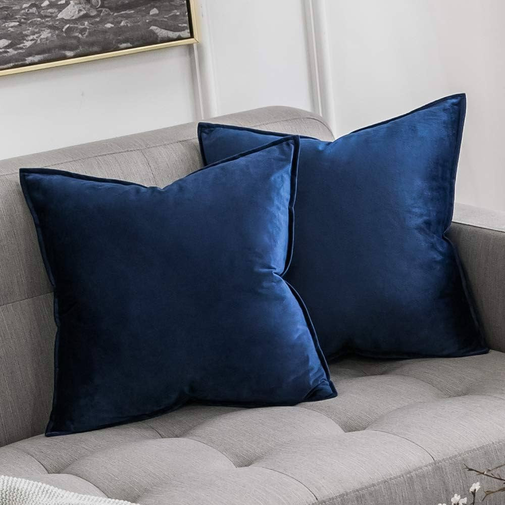 MIULEE Pack of 2 Navy Blue Decorative Velvet Throw Pillow Cover Soft Pillowcase Solid Square Cush... | Amazon (US)