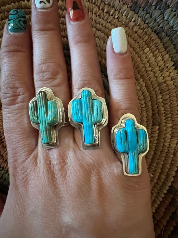 New Hand Carved Turquoise Cactus Rings - Etsy | Etsy (US)