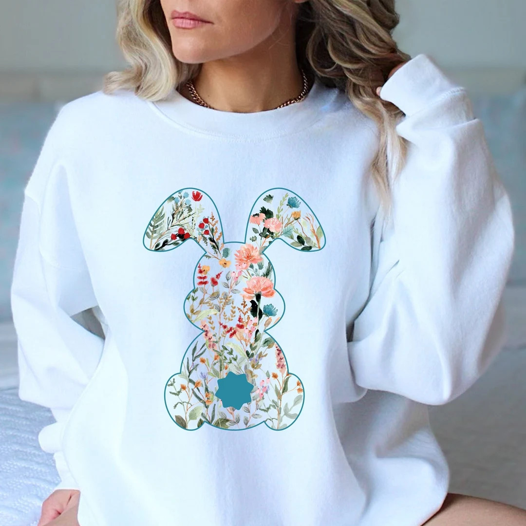 Floral Bunny Sweatshirt, Rabbit Sweatshirt, Easter Sweatshirt, Spring Sweater, Botanical Bunny Sw... | Etsy (US)