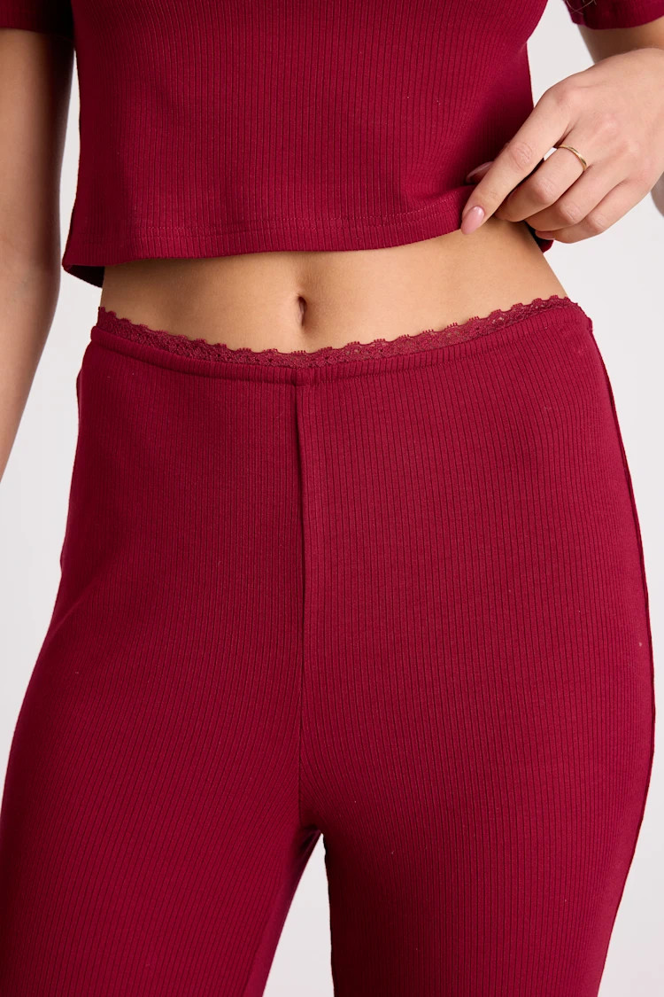 Laudrey Wine Red Ribbed Knit Wide-Leg Lounge Pants | Lulus