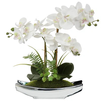 Orchids Artificial Flowers 15" Phalaenopsis Orchid With Silver Pots Real Touch Faux Orchid Plant, | Wayfair North America