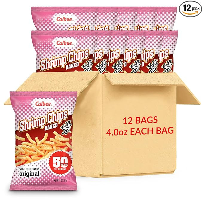 Calbee Shrimp Chips (Original, 4.0 oz) | Japanese Chips Made With Real Wild-Caught Shrimp & Baked... | Amazon (US)