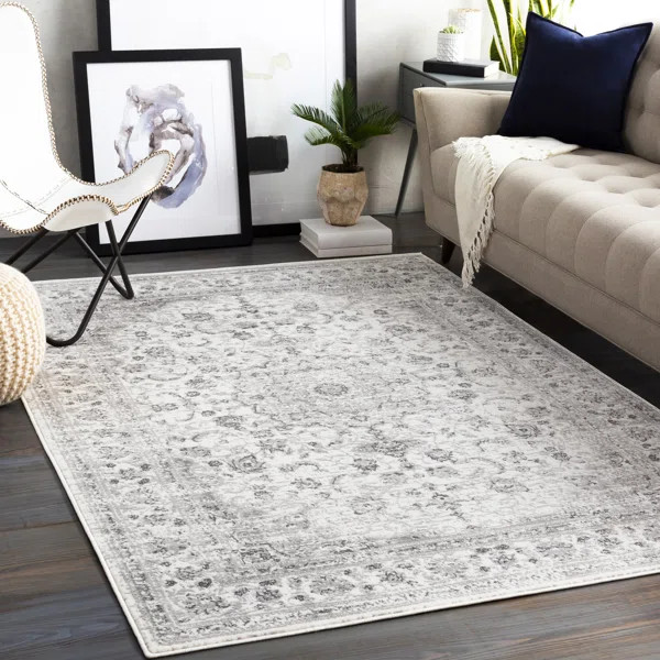 Hinderliter Oriental Light Gray/Charcoal/White Area Rug | Wayfair North America