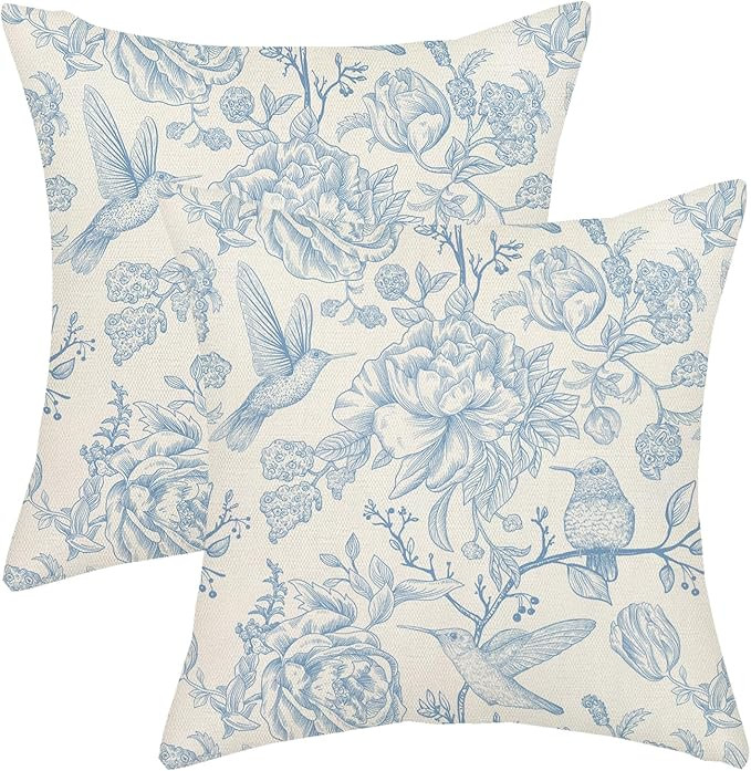Baby Blue Pillow Covers 18x18 Vintage Chinoiserie Bird Floral Throw Pillows for Couch Flower Spri... | Amazon (US)