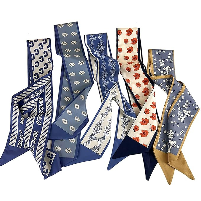 NCDUANSAN Retro small silk scarf girl heart spring and summer narrow ribbon headband headband bag... | Amazon (US)