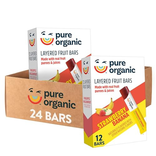 Pure Organic Layered Fruit Bars, Gluten Free, Vegan Fruit Snacks, Strawberry Banana (2 Boxes, 24 Bars) | Amazon (US)