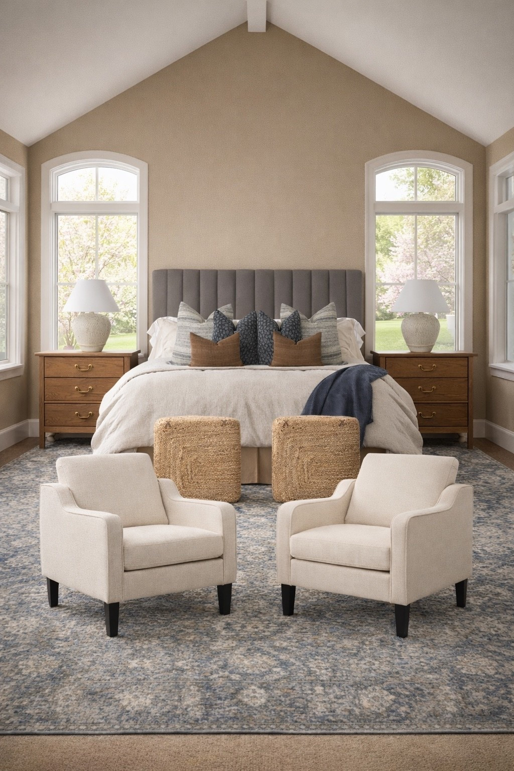Spring Bedroom Inspo. Follow @farmtotablecreations on Instagram for more home styling ideas and daily deals.

Sharing this beautiful bedroom setup with layered pillows, warm wood nightstands, woven ottomans, and cozy accent chairs. I love how the neutral bedding and textured rug create a calm, inviting space while still feeling elevated and designer inspired.

#bedroomdecor #bedroomstyle #bedroomdesign #bedroominspo #accentchairs #bedroomrug #pillows #nightstands #homedecor #mcgeeandco

#LTKHome #LTKSaleAlert