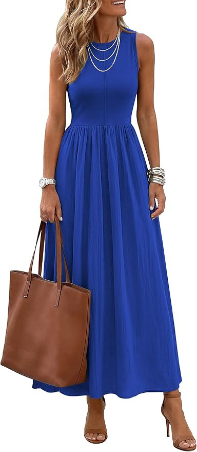 PRETTYGARDEN Maxi Dresses for Women 2026 Summer Casual Sleeveless Patchwork Flowy Vacation Sundre... | Amazon (US)