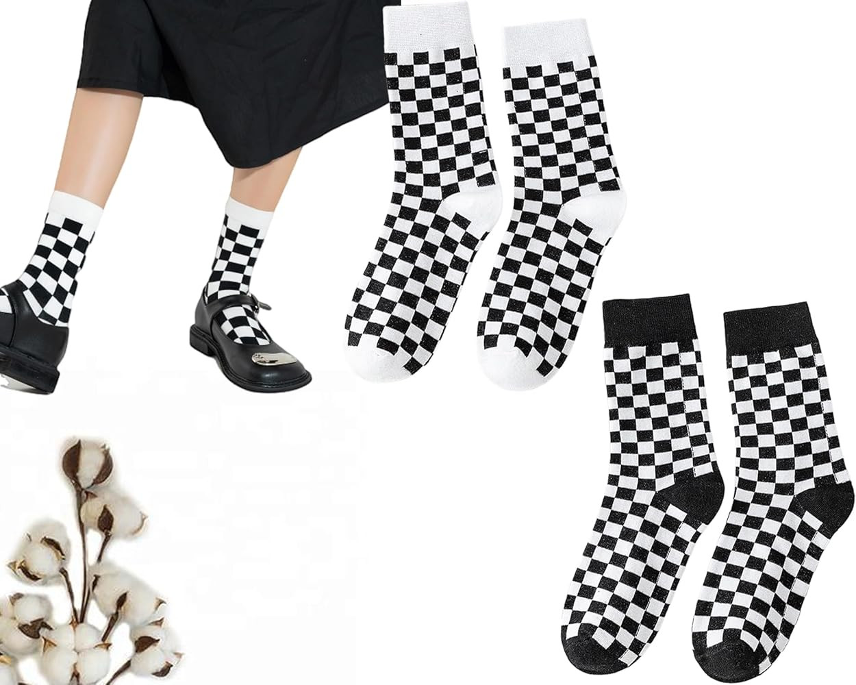 CHUNFO Womens Crew Socks Plaid Striped Casual Running Athletic White Grey Brown Checkerboard Crew... | Amazon (US)