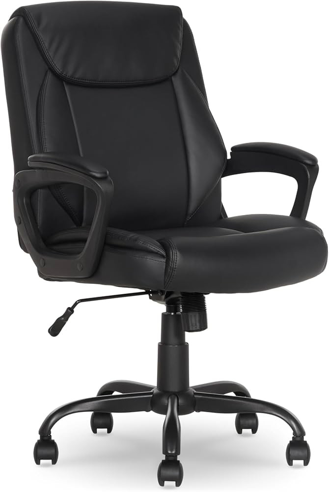 Amazon Basics Classic Puresoft PU Padded Mid-Back Office Desk Chair with Armrest, Easy Assembly, ... | Amazon (US)