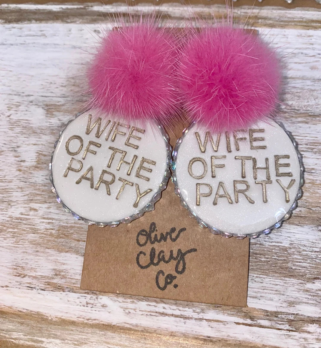 Bedazzled Wife of the Party Earrings  Dangle Earrings  Pom - Etsy | Etsy (US)