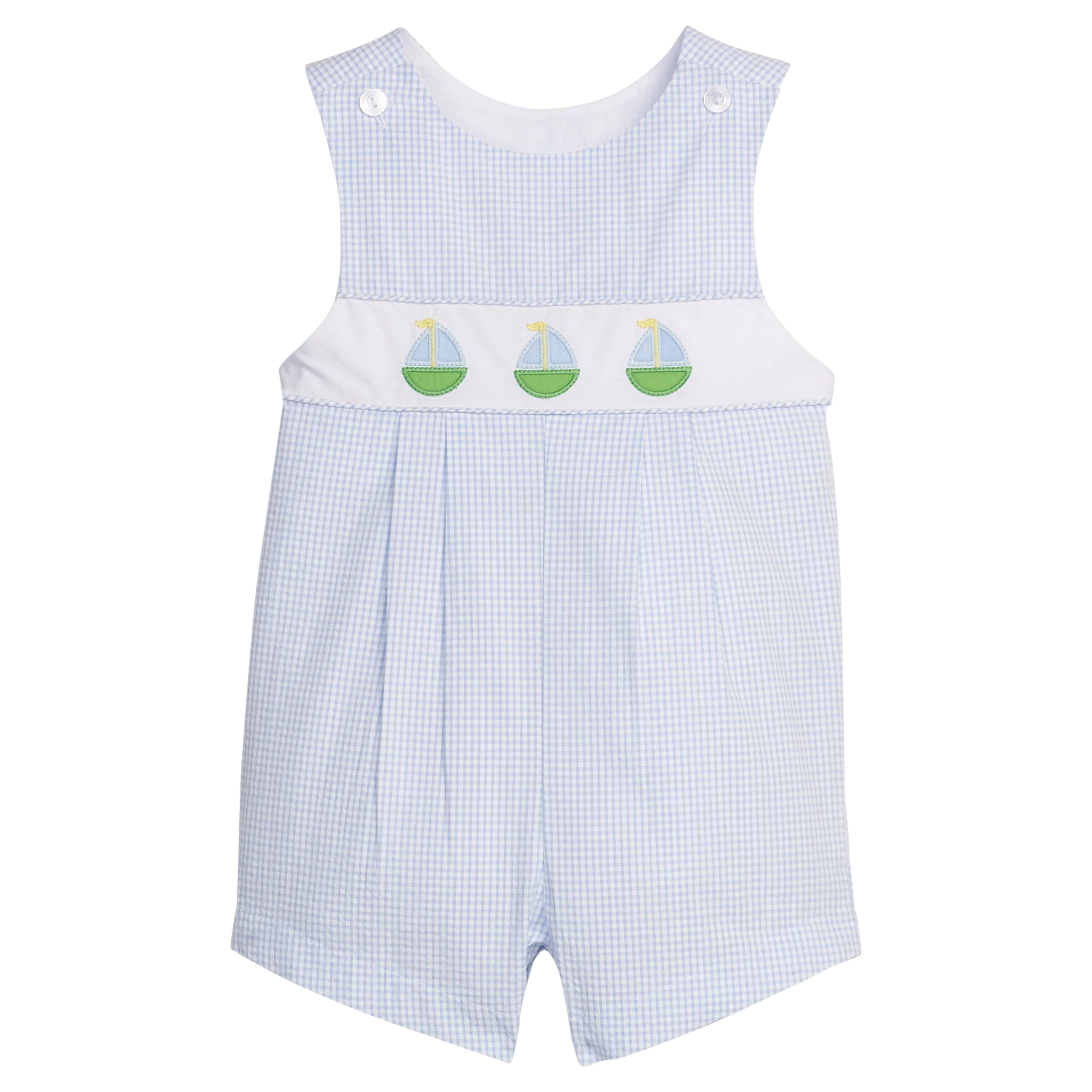 Sailboat Vintage Romper - Light Blue Seersucker Boy Outfit | Little English