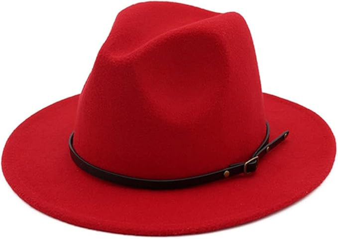 HUDANHUWEI Women's Classic Wide Brim Fedora Hat with Belt Buckle Felt Panama Hat | Amazon (US)